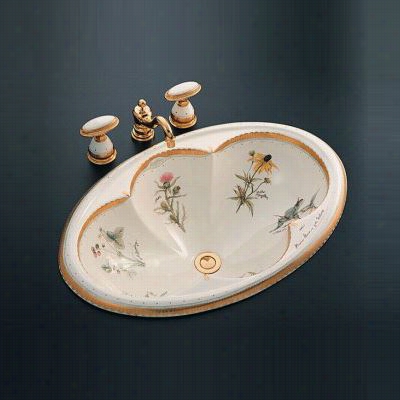 Kohleer K-14271-wf9-6 Prairie Flowers Design On Biscuit Disguise Backgtound Cantata Self Irmmiing Bathroom Sink