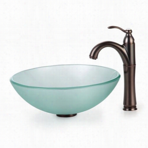 Kraus C-gv-101fr-12mm-1005orb Frosted Glass Vessel Sink And Riviera Faucet In Ooil Rubbed Bronze