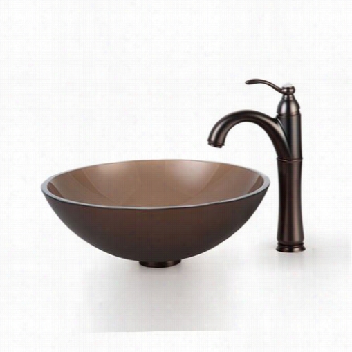 Kraus C-gv-103fr-112mm-1005orb Frosted Brown Glass Vesesl Sink And Rriviear Faucet In Oil Rubbed Brass