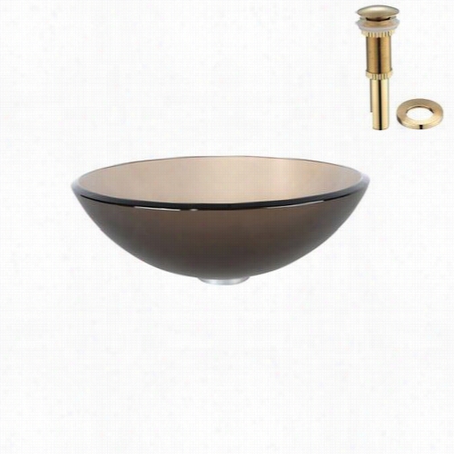 Kraus Gv-103fr-g Frosted Brown Glass Vessel Sink Wiyh Pop Up Drain And Moountign Rign In Gold