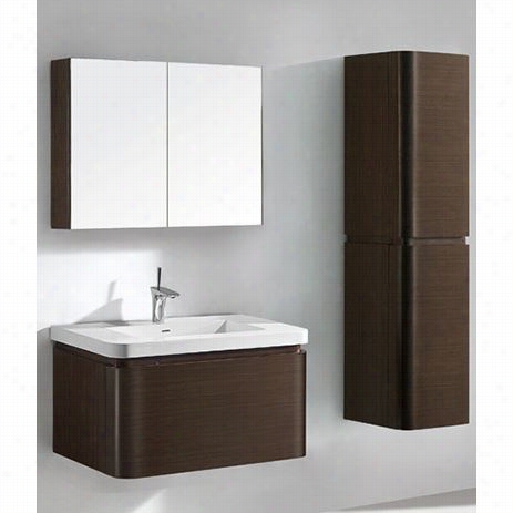 Madeli B930-36-002 -wa-xte192036-110-wh Euro 36"" Vanity In Walnut Witth Xstone Glossywhite Single Faucet Hole Solid Surface Top