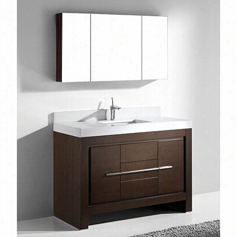 Madeli B99-48-001-wa-qsv2230-48-1 10-wh Vicenza 48"" Bottom Vanity In Walnut With Quartzstone White Sngle Hole Top