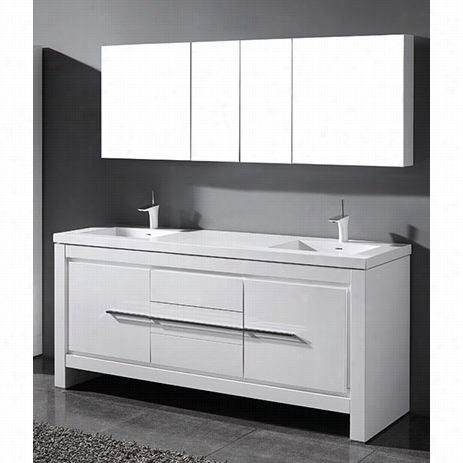 Madeli B999-72-001-gw-xtu2220-72-210-wh Vicenzz 72&qot;" Double Basin Bottom Vanity In Glosy White With Ufban 20 Xstone Glossy White Single Faucet Solid Surface To