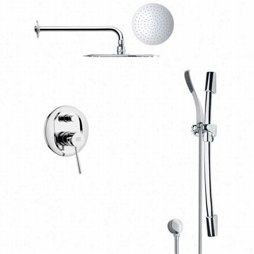 Remer By Nameek's Sfr7130 Rendino Modern Round Rain Shower Faucet In Chrome Wiith Slide Rail And 15-5/9""d Shower Head