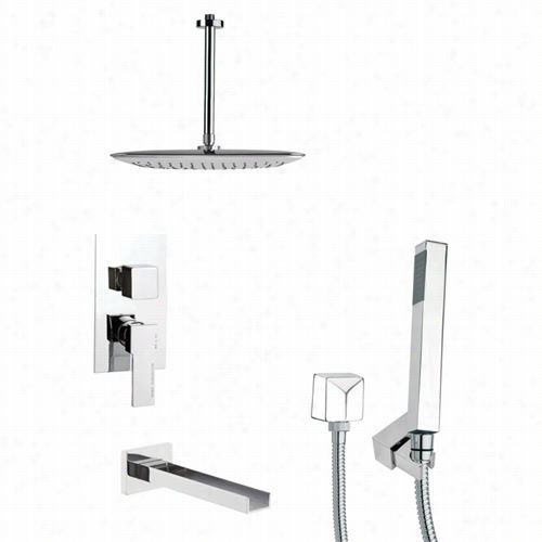Remer By Nameek's Tsh4020 Tyga Square Tb And Shower Faucet In Chrome Wi Th 2~3/4""w Handheld Shower