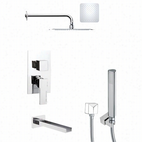 Remer By Nameek's Tsh4119 Tyga Square Tub And Shower Faucet In Chrome With Hand Shower And 1""w Handheld Shower