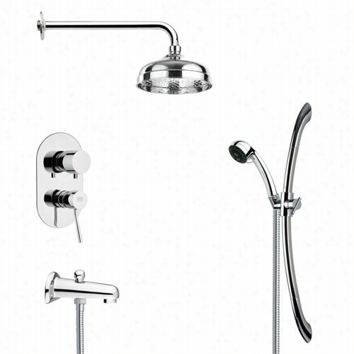 Remer Along  Nnameek's Tsr9029 Galiano Modern Round Tub And Rain Shower Faucet Plant In Chrome With 27-5/9""h Shower Slidrbar