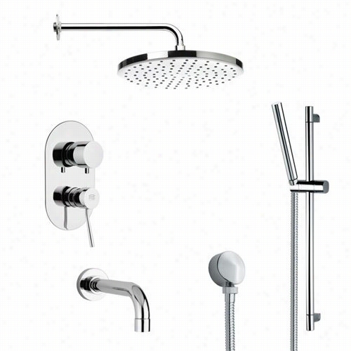 Remer By Nameek's Tsr9046 Galiano Modern Round Shower System In Chrome With 27-1/6"" ;h Shower Slidebaar