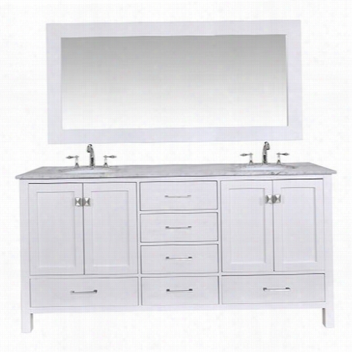 Stufurhome Gm-6412-72pw-cr-m71 Malibu 72"&quo; Double Sink Bathroom Vanity With Carrara Marble Top And 71" ;" Mirror - Van Ity Top  Included