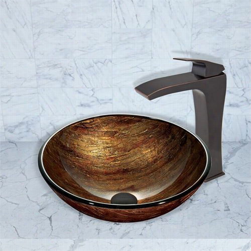 Vigo Vgt390 Amber Sunset Glass V Essel Sink And Blackstonian Faucet Set In Antique Rubbed Bronze
