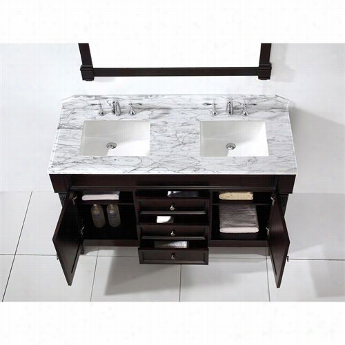 Virut Uas Gd-4060-wmsq-dw Huntshire 60"" Doouble Square Sinks Bathroom Vanity In Dark Walnut With Italian Carrara White Marble - Conceit Top Included