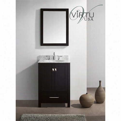 Virtu Usa Gs-50024-wm Ro Caroline Avenue 24"" Single Round Sink Bathroom Vanit With Italian Carrara White  Marble C Ountertop - Vanity Top Included