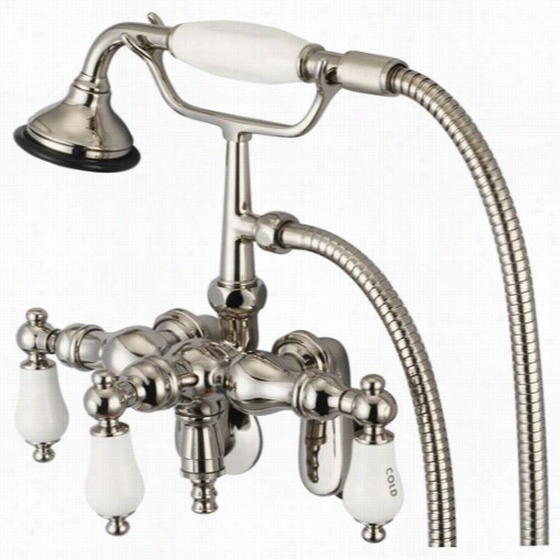 Water Creation F6-0018-05 Vintage Classic Adjustable Center Wall Mount Tub Faucet  With Down Spout, Swivel Wall Connector An D Hadnheld Shwer In Polished Nickel