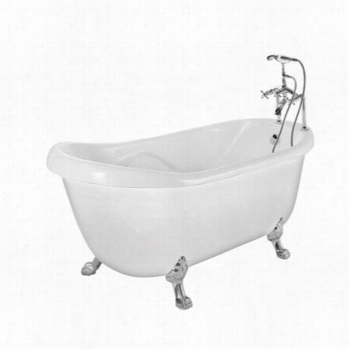 Aston Bt686-ii 5.5 Ft. Acrylic Claw Foot Slipper Tub In White With Tub-mount Chrome Fauet