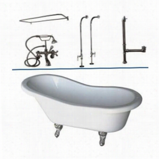 Barclay Tkadts60-w 60"" Double Acrylic Slipper Bathtub Kit In White With Metal Cross Handles Annd Rectangular Shower Ring