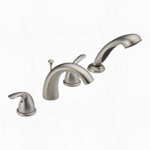 Delta T4705-ss Classic Double Handle Roman Tub Filler Faucet Trim On1y With Handshower In Stainless