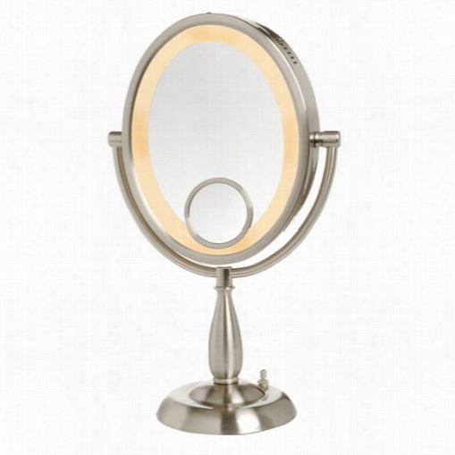 Jerddon Hl9510n Oval Lighted Slab Top Mirror With3"" Spot Mirror In Nickel