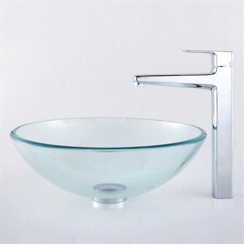Kraus C-gv-101-12mm-15500ch Clear  Glass Vessel Sink And Virtus Faucet In Chrome