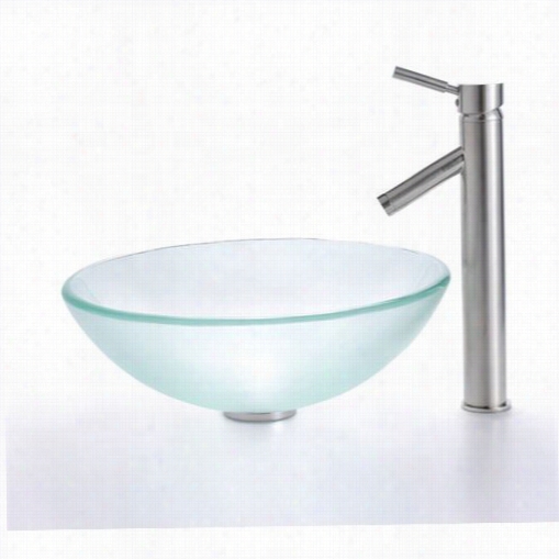 Kraus C-gv-101fr-12mm-1002sn Frosted Glass Vessel Sonk And Sheven Faucet In Satin Nickel