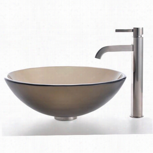 Kraus C-gv-103fr-12mm-1007sn Frosted Brown Glass Tube Sin K And Ramus Faucet In Satin Nickel