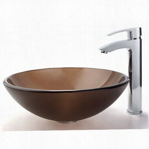 Kraus C-gv-103fr-12mm-1810ch Frosted Brown Glass Vessel Sinka Nd Visio Bathroom Faucet Chrome