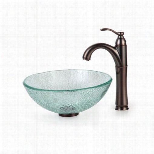Kraus C-gv-500-14-12mm-1005orb 14"" Broken Glass Vessel Sink And Riviera Faucet In Oil Rubbed Bronze