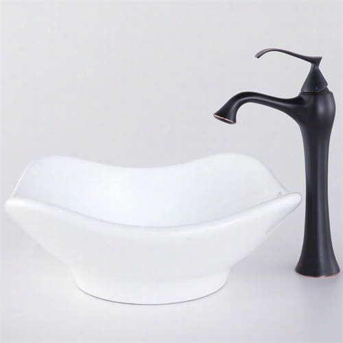 Kraus C-kcv-135-51000orb 15-4/5""l White Tulip Ceramic Sink  And Ventus Faucet In Oil Rubbed Bronze