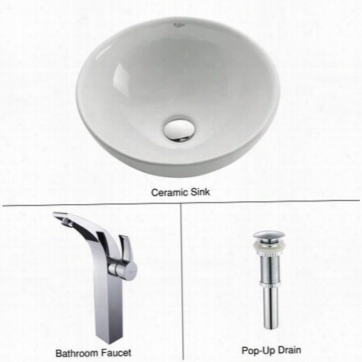 Kraus C-kcv-141-14070ch Pale Roud Nceramic Sink And Illusio Faucet In Chrome
