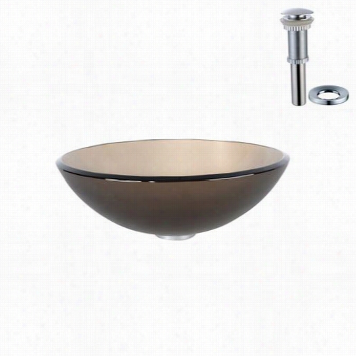 Kraus Ggv-103fr-ch Frosted Brown Glass Vessel Sink Wiith Popup Drain Andm O Unting Ring In Chrome