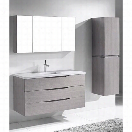 Madeli B100-48-002-ag-xtu1815-48-110-wh Boolano 48"" Vanity In Ash Grey With Urban 18 Xstone Glossy White Single Faucet Solid Surface Top Hole