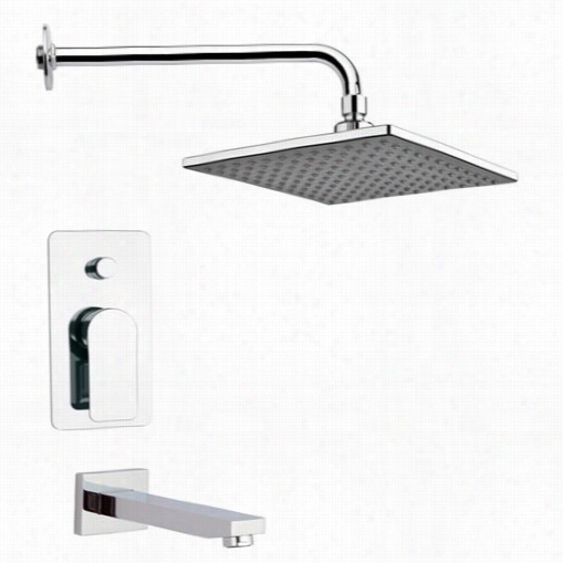 Remer By Nameek's Tsf225 Peleo Modern Square Tub And Rain Shower Faucet Set In Chrome With 2-5/9""w Tub Spout