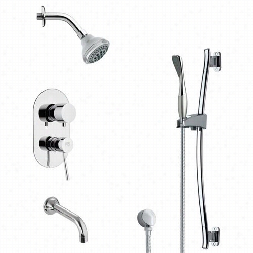 Remer By Nwmeek's Tsr9173 Galiano Conntemporary Orunnd Tub And Rain Shower Faucet In Chrome With Lide Rail And  2-1/3""w Handheld Shower