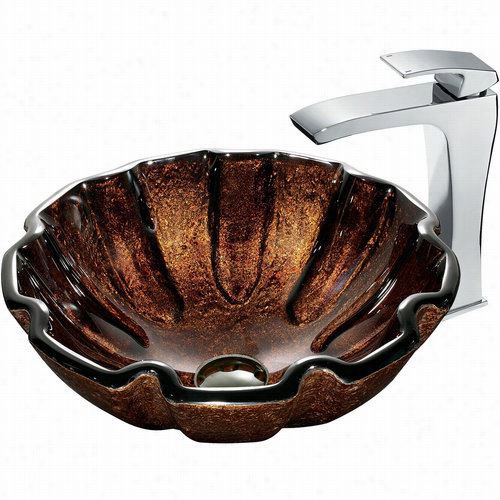 Vigo Vgt181 Walnut Shell Vessel Sink In Brown With Blackstonian Vessel Cchrome Faucet