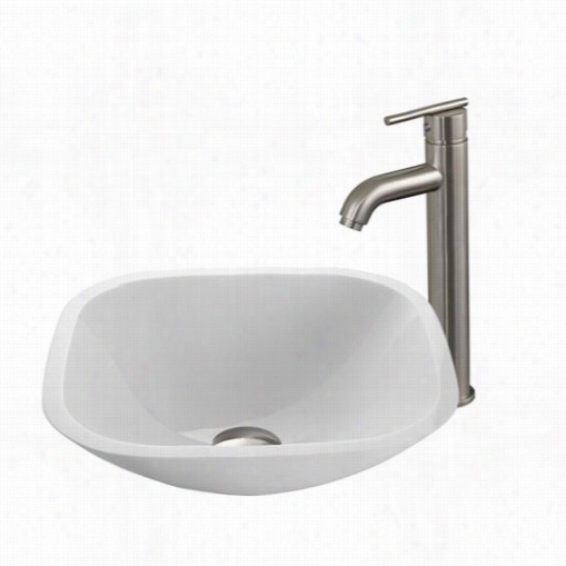 Vigo Vgt207 Square Shaped Phoeni X Stone Glass Vessel Sink In White With Brusheed Nicckel Faucet