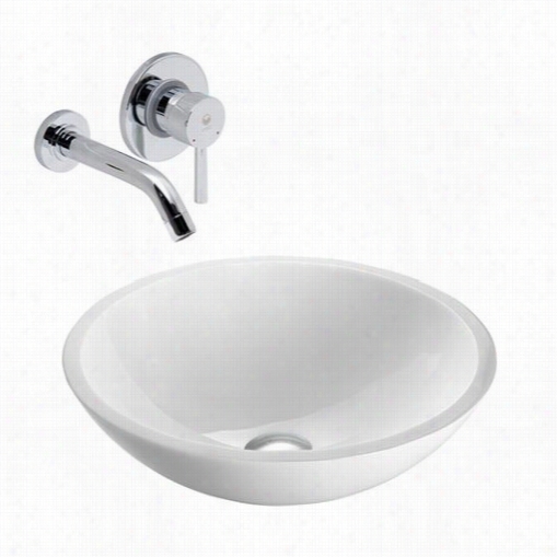 Vigo Vgt22 Olus Flat Eedged White Phoenix Stone Glass Vessel Sink Upon Wall Mount Faucet