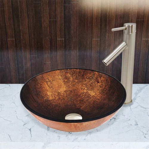 Vigo Vgt500 Russet Glass Vessel Sink And Dior Faucet Setin Brushed Nikcel