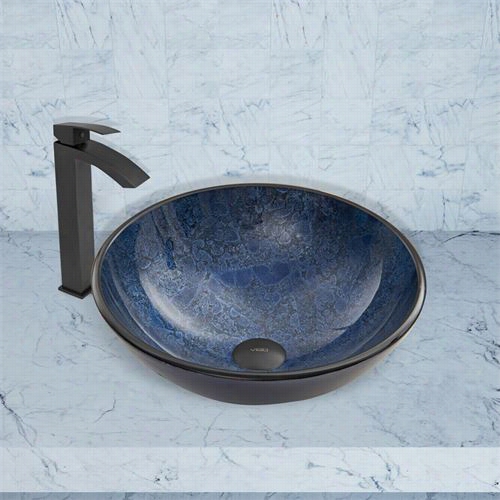 Vigo Vgt620 Indigo Eclipse Glass Vesseel Sink And Duris Faucet Set In Matte Blac K