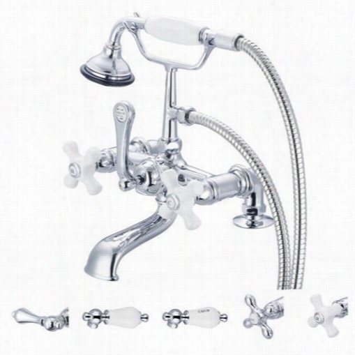 Water Creation F6-0007-01 Vintage Classic 7"" Spread Deck Mount Tub Fauce Twith  2"" Risesr And Handheld Shower In Polished Chrome