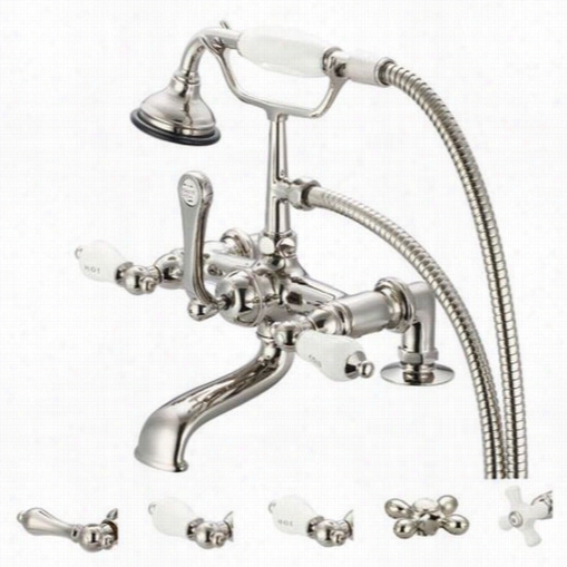 Water Creation F6-0007-05 Vintage Classsic 7"" Spread Deck Mount Tub Faucet With 2"" Risers Nd Handheld Shower In Polished Nickel