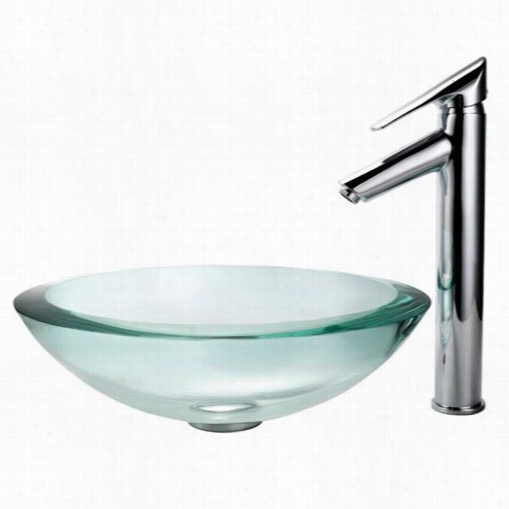 Kraus C-gv-150-19mm-1800ch Clea R 1-1/3";" Edge Glass Vessel Sink And Decus Bathroom Faucet Chhrome