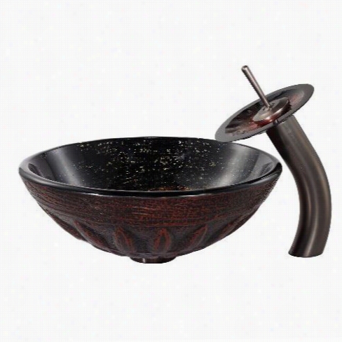 Kraus C-gv-681-19mm -10orb Copperr  Magma Glass Vessel Sink And Waterfall Fa Ucet In Oil Rbbed Bronze