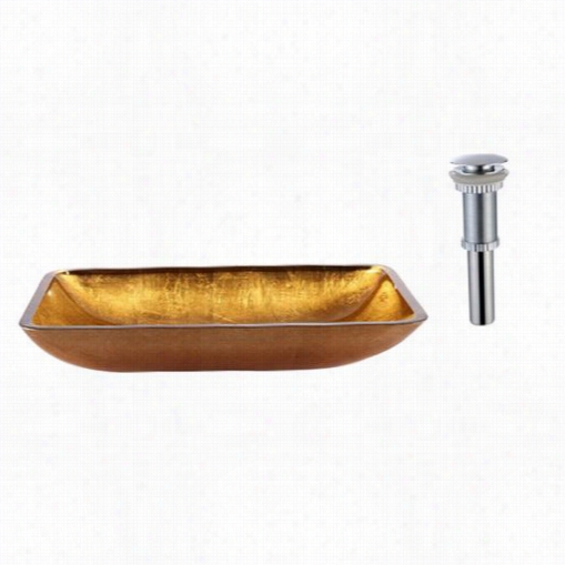 Kraus Gvr210-re-ch Golden Pearl Rectangular Glass Vessel Sink With Report Up Drain In Chrome