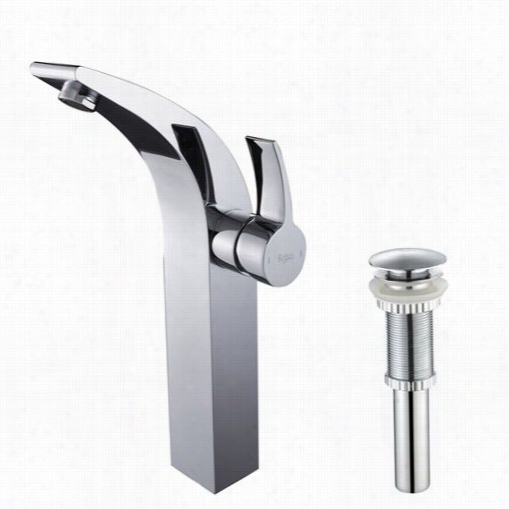 Kraus Kef-147700-pu-10ch Illusio Single Lever Vessel Faucet In Chrome By The Side Of Pop Up Drain