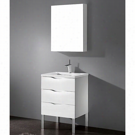 Madeli B200-24-002-gw-xtu1815-24-110-wh Milano 2&4quott;" Bottom Vanity In Glossy White With Urban 18 Xstone Smooth And Shining White Single Faucet Solid Surface Basin