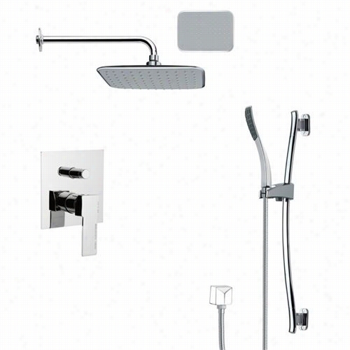 Remer By Nameek's Sfr7136 Rendino Modern Square Rain Shower Faucet In  Chrome With 30""h Shower Slidebra