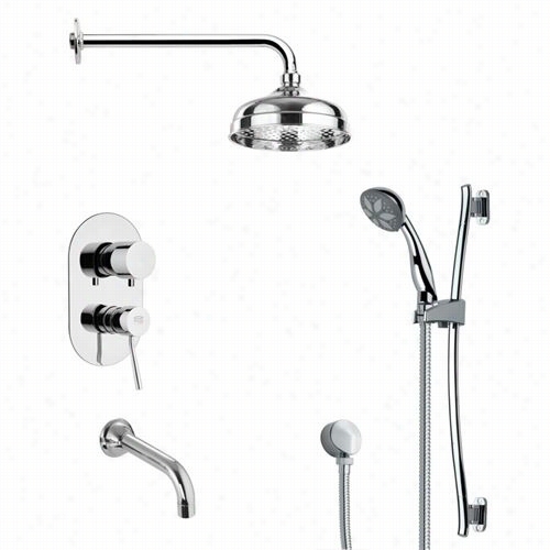 Remer By Nameek's Tsr9027 Galiano Modern Round Tub And Rain Shower Faucet  Set In Chrome With 4""w Tub Sput