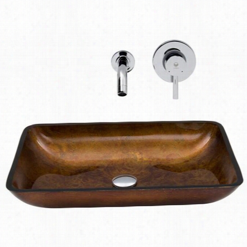 Vigo Vgt302 Rectangular Russet Glass Vessel Sink And Olus Wall Mount Faucet Set In Chrome