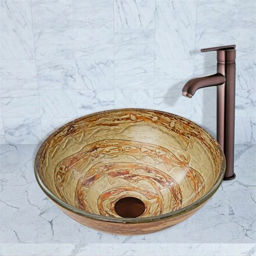 Vigo Vgt872 Mocha Swirl Glass Vessel Sink And Seville Faucet Set N Oil Rubbed Brass
