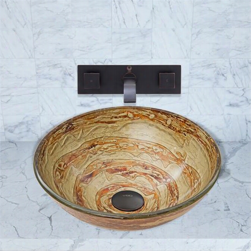 Vigo Vgt875 Mocha Swirl Glass Vessel Sink And Titus  Wall Mount Faucet Offer For Sale Im An Antique Ruvbed Bronze