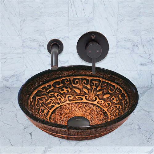 Vigo Vgt904 Golden Greek Glass Vessel Sink And Olus Wall Mount Faucet Set In Antique Rubbde Bronze